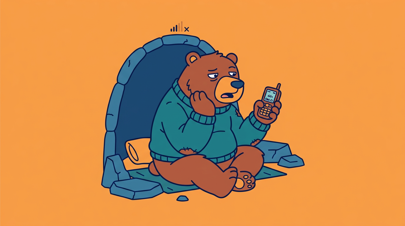the tired bear in its cave next to a wall of memes
